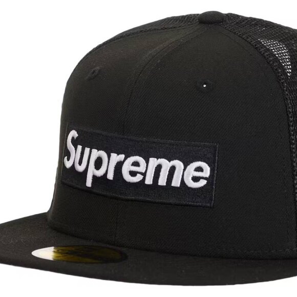 NEW Supreme Box Logo Mesh Back New Era Cap (SS24) Black 7-3/4 Authentic!!! - Picture 1 of 2